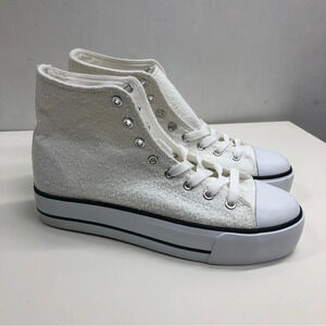 White Canvas High Top Trainers Fashion Sneakers Shoes Size 9